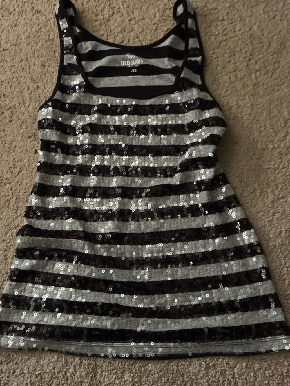 Old Navy Black and Silver Sequin Stripe Tank